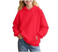 Kids Fleece Hoodie Girls Cute Cartoon Cat Ear Hoodies Crewneck Long Sleeve Hooded Pullover Teen Girls Winter Warm Oversized Sweatshirt Jumper Top with Pockets Clothes Age 2-12 Years (Red, 4-5 Years)