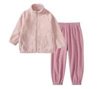 Kids Fleece Jacket 2 Piece Outfit Flannel Turtleneck Long Sleeve Zip Up Fall Outfits for Girl Plush Cozy Winter Wear (Pink, 7-8 Years)