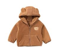 Kids Fleece Jackets Thicken Full-Zip Teddy Bear Ear Hooded Plush Coats Fuzzy Coat With Pockets Winter Warm Sherpa Bodywarmer Outwear Boy Girl Outdoor Cold Weather Brown 6 Months