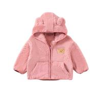 Kids Fleece Jackets Thicken Full-Zip Teddy Bear Ear Hooded Plush Coats Fuzzy Coat With Pockets Winter Warm Sherpa Bodywarmer Outwear Boy Girl Outdoor Cold Weather Pink 2 Years