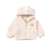 Kids Fleece Jackets Thicken Full-Zip Teddy Bear Ear Hooded Plush Coats Fuzzy Coat With Pockets Winter Warm Sherpa Bodywarmer Outwear Boy Girl Outdoor Cold Weather Beige 5 Years