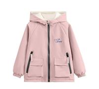 Kids Fleece Lined Rain Jackets, Boys Girls Full Zipper Waterproof Jacket Hooded Windbreaker School Raincoat Walking Outwear Wet Weather Travel Pink 5 Years