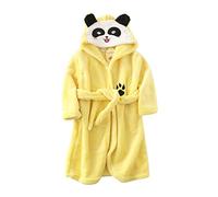 Kids Fleece Robe,Panda Hooded Thick Dressing Gown,Long Sleeve Button Bathrobe with Belt,Night Robe Nighties with Pockets,Loungwear Sleepwear Pajamas Kimono for Girls Boys 1-8 Years Yellow