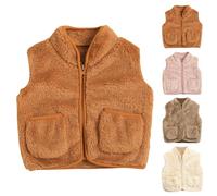 Kids Fleece Vest Toddlers Fleece Vest Girl Warm Sleeveless Tank Tops Winter Clothes Outerwear Boys Vest Jacket Baby Girls Boys Fall Winter Warm Vest Full-Zip Warm Sleeveless (Beige, 12-18 Months)