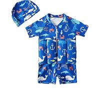 Kids Float Swimsuit with Cap, Baby One Piece Floating Swimwear with Buoyancy Sticks Toddler Learn to Swim Training Aid Bathing Suit Swimming Costume