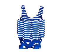 Kids Floatation Swimsuits with 8 Adjustable Buoyancy One Piece Float Swimwear Bathing Suit Swim Vest for Boys Girl Lean to Swimming Blue Striped 6-7 Years