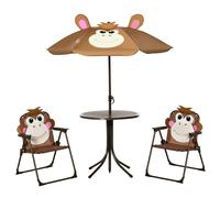 Outsunny Kids Foldable Four-Piece Garden Set w/ Table Chairs Brown