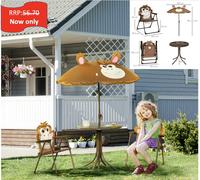 Kids Foldable Four-Piece Garden Set Table, Chairs, Umbrella