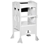 Kids Foldable Kitchen Step Stool with Blackboard and Lockable Handrail - Grey | TJ Hughes White