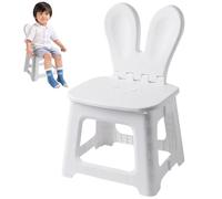 Kids Folding Chair Plastic Foldable Step Stool with Rabbit Ear Back Support | Heavy Duty Toddler Chair with Built-In Handle Portable for Living Room Kitchen Bathroom