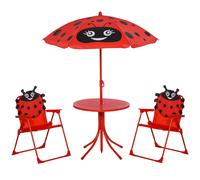 Kids Folding Picnic Table Chair Set Metal Red/Black Ladybug 50cm Table 2pcs+par