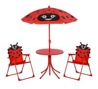 Kids Folding Picnic Table Chair Set Metal Red/Black Ladybug 50cm Table 2pcs+par