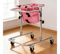 Kids Folding Walker Adjustable Height, Suitable for Height 31.5-47.2in, Rehabilitation Standing Frame with Seat and Wheels(Pink)