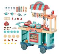 Kids Food Cart Pretend Playset Kitchen Supermarket Trolley Set w/ Accessories