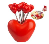 Kids Food Picks,Decorative Olive Picks with Holder | Set of 10 Reusable Fruit Sticks, Heart Design, Kitchen Utensils for Cocktails, Snacks