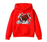 Kids Football Hoodies Oversized Trendy Preppy Hooded Sweatshirts Teen Solid Lightweight Sweatshirt Sports Retro Boys Girls Pullover Toddler Clothes Hoodie Athletic Wear (Red, 7-8 Years)