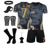 Kids Football Kit, Football Training Shirts with Shorts, Socks Football Guard Plate Silicone Bracelets and Keychain Football Kits for Kids Home and Away No. 7 Football Jerseys Kits Gifts for Boys