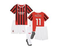 Kids Football Mini Kit Red 2024-2025 AC Milan Home Pulisic 11 Soccer Jersey Set