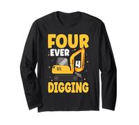 Kids Four Ever Digging Excavator Construction 4th Birthday Long Sleeve T-Shirt