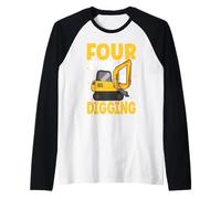 Kids Four Ever Digging Excavator Construction 4th Birthday Raglan Baseball Tee