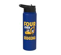 Kids Four Ever Digging Excavator Construction 4th Birthday Stainless Steel Insulated Water Bottle