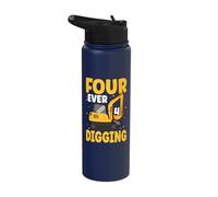 Kids Four Ever Digging Excavator Construction 4th Birthday Stainless Steel Insulated Water Bottle