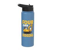 Kids Four Ever Digging Excavator Construction 4th Birthday Stainless Steel Insulated Water Bottle