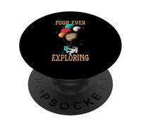 Kids Four Ever Exploring Outer Space Planets 4th Birthday PopSockets Adhesive PopGrip