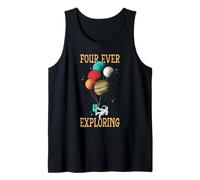 Kids Four Ever Exploring Outer Space Planets 4th Birthday Tank Top