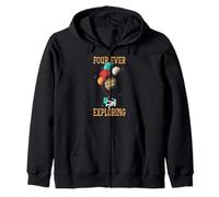 Kids Four Ever Exploring Outer Space Planets 4th Birthday Zip Hoodie