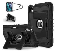 Kids Friendly Case for Apple iPad mini 7 A17 Pro 2024/iPad Mini 6 2021 8.3 Inch 7th/6th Gen Case with Pencil Holder & Shoulder Strap, Shockproof Kickstand Hard Shell Protective Cover,Black
