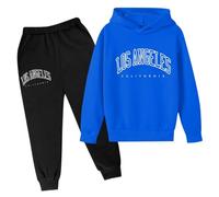 Kids Full Set Boys Girls 2 Piece Oversized Outfit Hoodies Top Clothes Designer's Contrast Panelled Sportswear Clothing Joggers Jogging Suit Multiple Colors, Sizes Blue