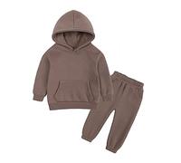 Kids Full Set Boys Girls Fashion Sweatshirt and Pants Long Sleeve Plain 2 Piece Activewear Cotton Track Suit Jogging Hoodies Trousers 2Pc Outfits Y2K Coffee