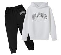 Kids Full Set Boys Girls Fashion Sweatshirt and Pants Outwear Designer's Contrast Panelled Fleece Hooded Zip Up Hoodies Trousers 2Pc Outfits for Childrens White