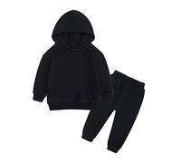 Kids Full Set Boys Girls Fashion Sweatshirt and Pants Outwear Unisex Casual Sportswear Clothing Hoodies Trousers 2Pc Outfits Outfit for Children Age 2-13 Years Black