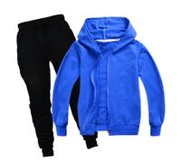 Kids Full Set Boys Girls Hooded Top with Bottom Hoodies Clothes Unisex Casual Jogging Running Outfits and Trousers 2Pc for Childrens Blue