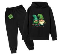 Kids Full Set Boys Girls Hooded Top with Bottom Sweatshirt Long Sleeve Designer's Contrast Panelled Cotton Track Suit Jogging Hoodies and Trousers 2Pc Outfits Outfit for Children Age 2-13 Years Black