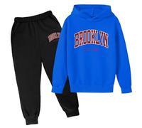 Kids Full Set Boys Girls Hoodie and Loose Sweatpants Bottom Hoodies Top Clothes Relaxed Fit, Machine Wash Cotton Track Suit Jogging Joggers Hooded Winter Outfits Sweatsuits Blue