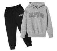 Kids Full Set Boys Girls Hoodie and Loose Sweatpants Bottom Outwear Plain Long Sleeve Letter Print Casual Jogging Running Outfits Gaming Gifts for Track Suit Y2K Activewear Dark Gray