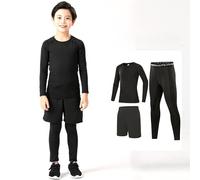 Kids Full Set Boys Girls Sports Activewear Outfit Long Sleeve Hoodie Pullover Unisex Casual Comfy Loungewear Festival Costume Tracksuit for Children Age 2-13 Years Black
