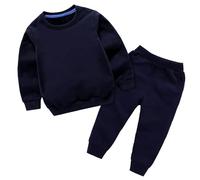 Kids Full Set Boys Girls Sports Activewear Outfit Sweatshirt Long Sleeve Relaxed Fit, Machine Wash Cotton Track Suit Jogging 2 Piece Fall Winter Y2K Navy