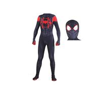 (Kids Full Set(Jumpsuit+Headcover), 140 cm) Spider-Man Into the Spider-Verse Kids Adult Costume Miles Morales Cosplay Outfit