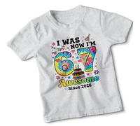 Kids Funny 7Th Birthday Tshirt I was 6 Now I'm 7 Meme Tee 7-8 Years Heather Grey