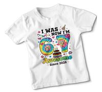 Kids Funny 7Th Birthday Tshirt I was 6 Now I'm 7 Meme Tee 7-8 Years White
