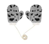 Kids Furry Thermal Gloves Mittens Winter Warm Thick Fluffy Gloves with String Baby Fleece Lined Full Finger Mittens Animal Tiger Print Hanging Neck Mittens with Anti-Lost String Boys Girls 3-8Years
