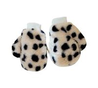 Kids Furry Thermal Gloves Mittens Winter Warm Thick Fluffy Gloves with String Baby Fleece Lined Full Finger Mittens Animal Tiger Print Hanging Neck Mittens with Anti-Lost String Boys Girls 3-8Years