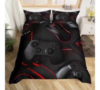 Kids Gamepad Duvet Cover Set Teens Video Game Controller Bedding Set Single Size For Boys Children Bedroom Decor Soft Modern Gamer Console Comforter Cover Black Red Quilt Cover With 1 Pillow Case