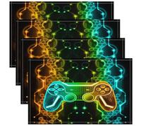 Kids Gamer Table Place Mats Game Controller Placemat for Kitchen Dining Table 45X30cm Honeycomb Gaming Gifts Washable Fabric Table Mats Placemat Gamepad Pattern Green Yellow Orange Table Mats