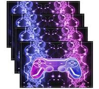 Kids Gamer Table Place Mats Game Controller Placemat for Kitchen Dining Table 45X30cm Honeycomb Gaming Gifts Washable Fabric Table Mats Placemat Gamepad Pattern Blue Purple Black Table Mats