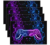 Kids Gamer Table Place Mats Game Controller Placemat for Kitchen Dining Table 45X30cm Honeycomb Gaming Gifts Washable Fabric Table Mats Placemat Gamepad Pattern Blue Purple Table Mats